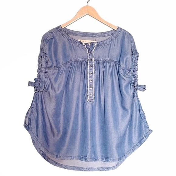 NWT Free People We The Free Summer Love Top Flowy Indigo Blue Tie Sleeve Size XS - Picture 4 of 15